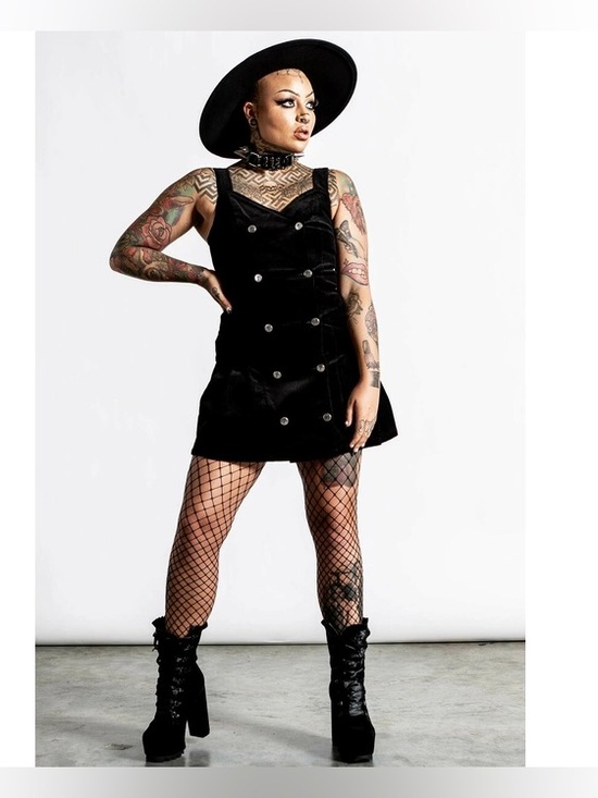 Killstar Dresses & Skirts - Killstar Black Velvet Button-Front Mini Dress